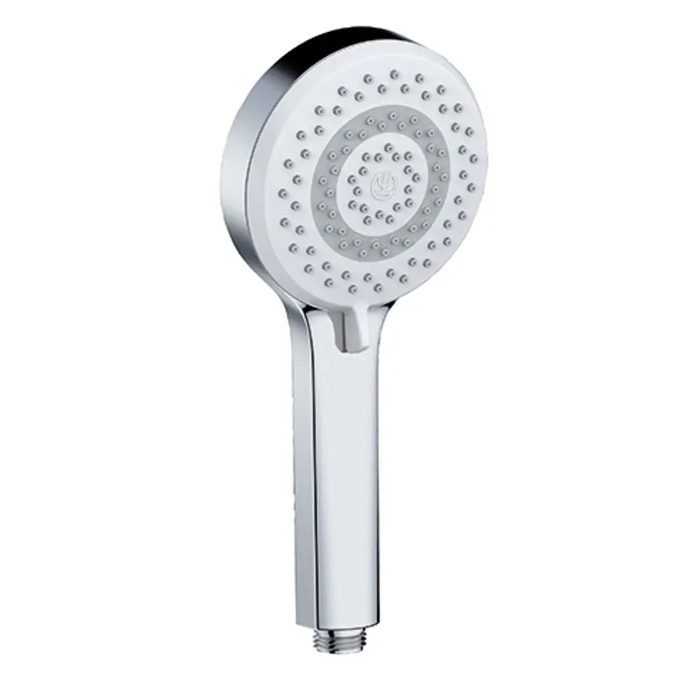 Handbrause mit runder Kopfpartie und zahlreichen Düsen. Glänzende Oberfläche und ergonomischer Griff. Kludi-Produkt.